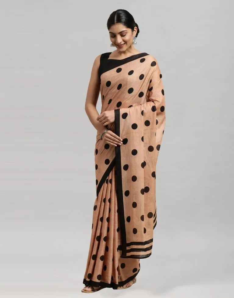 Peach Printed Cotton Saree