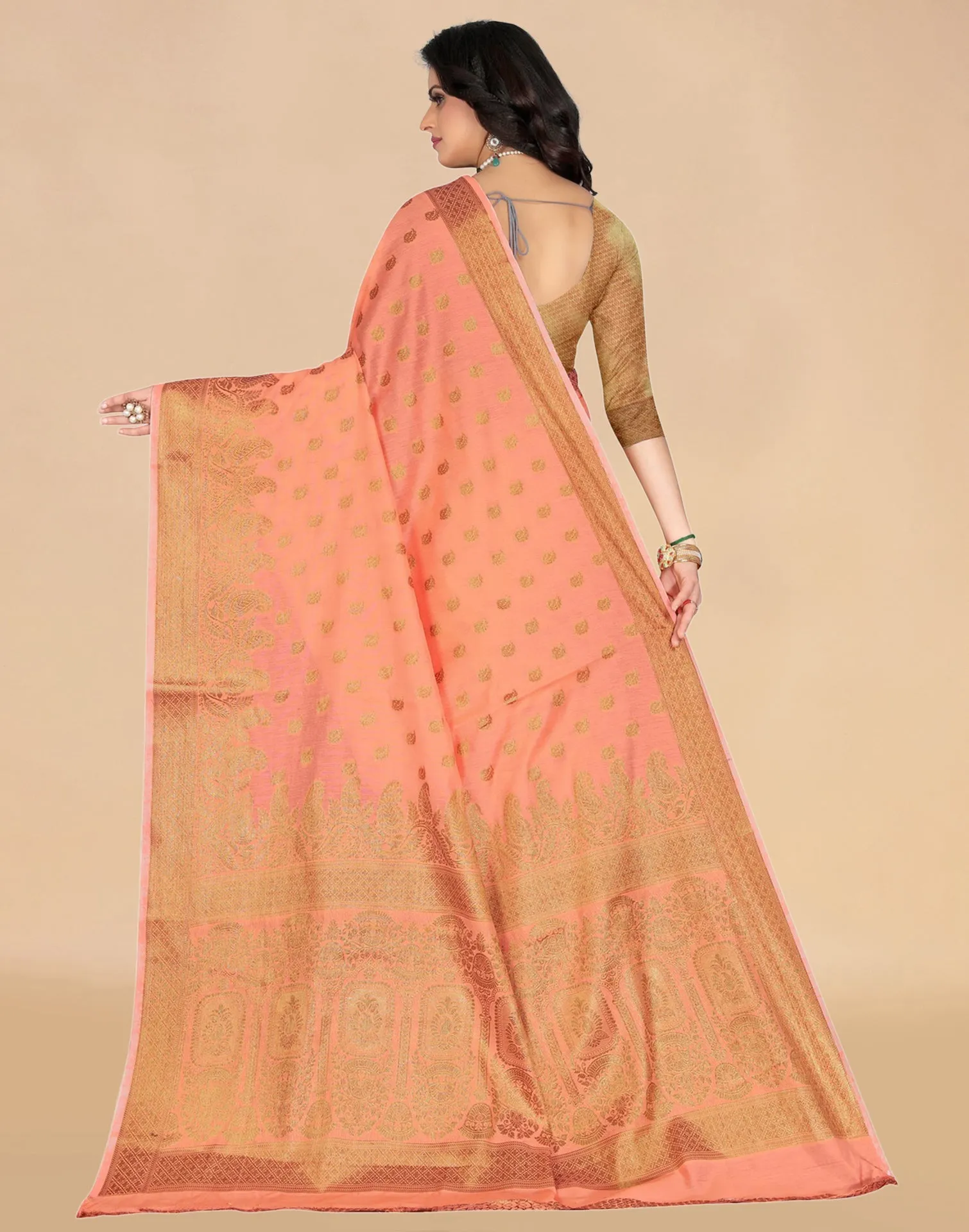 Peach Weaving Cotton Saree