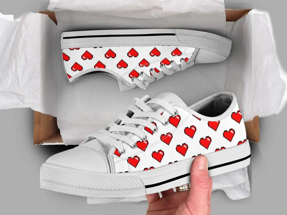 Personalized Pixel Heart 8 Bit Video Game Christmas Gifts Low Top Shoes