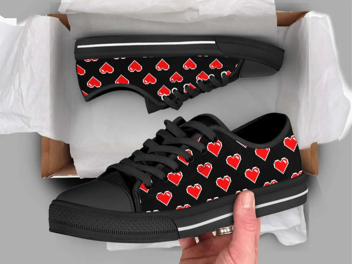 Personalized Pixel Heart 8 Bit Video Game Christmas Gifts Low Top Shoes