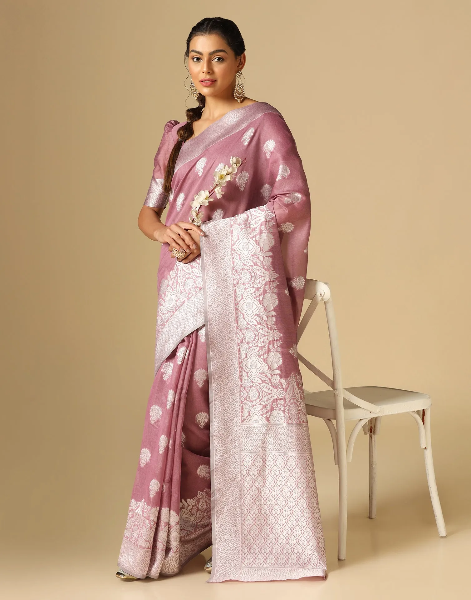 Pink Banarasi Cotton Saree