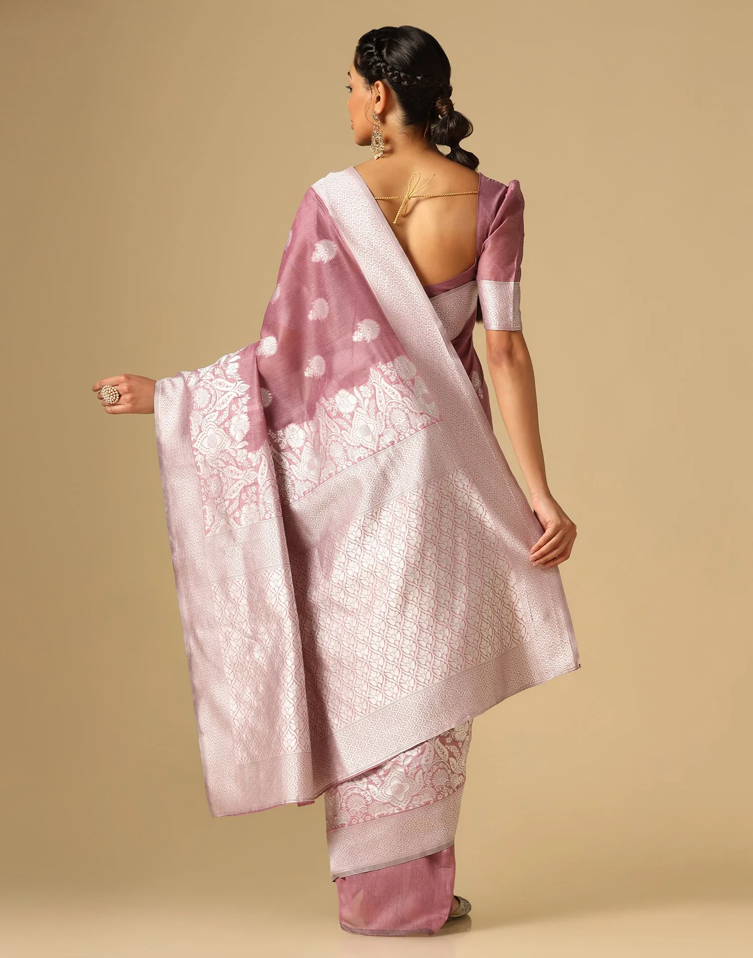 Pink Banarasi Cotton Saree