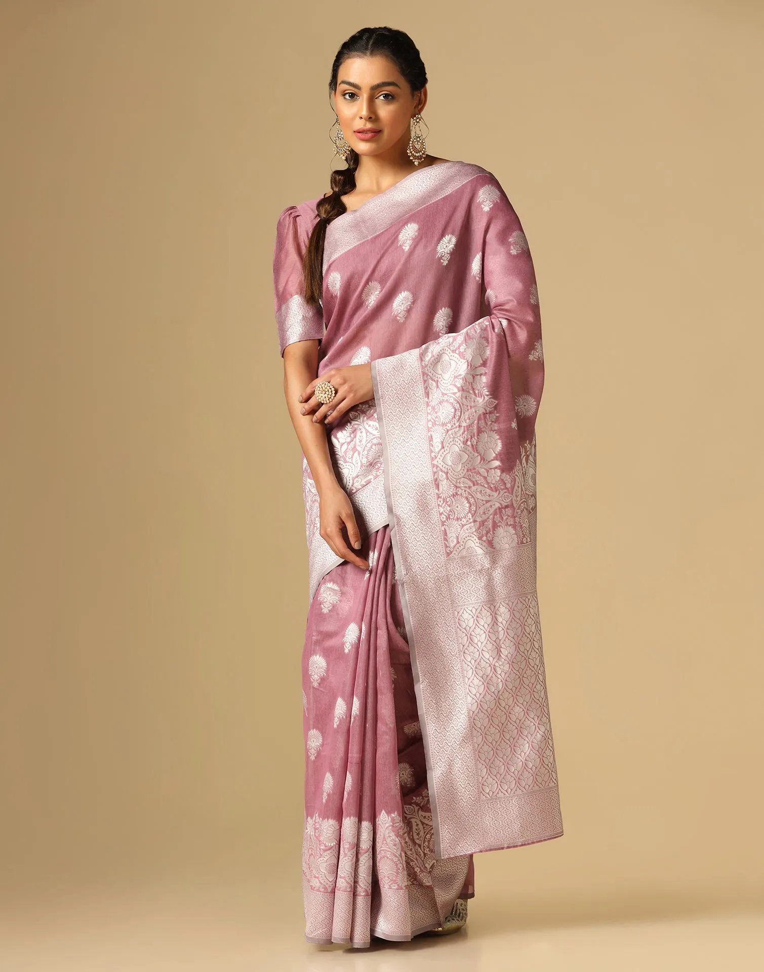 Pink Banarasi Cotton Saree