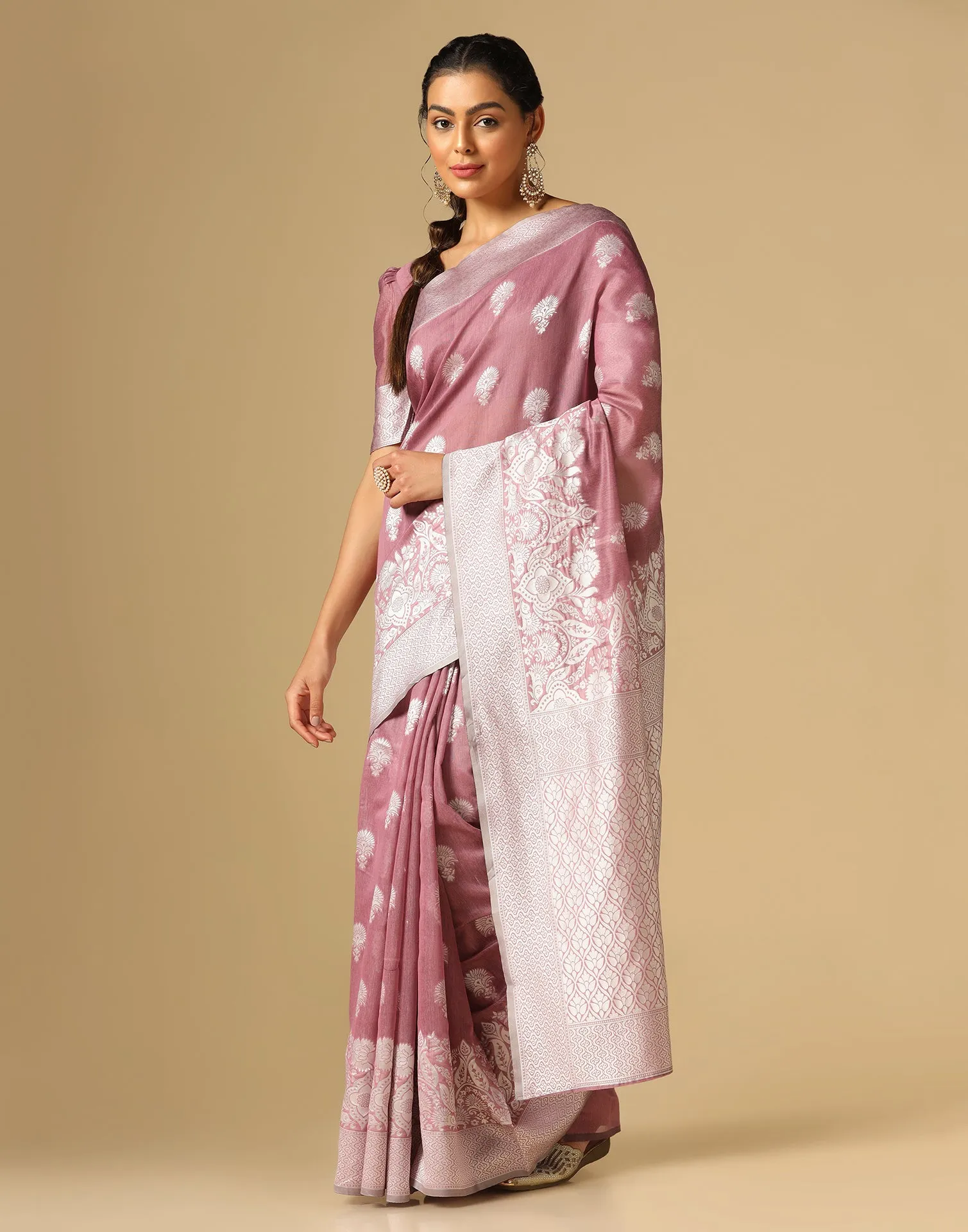 Pink Banarasi Cotton Saree