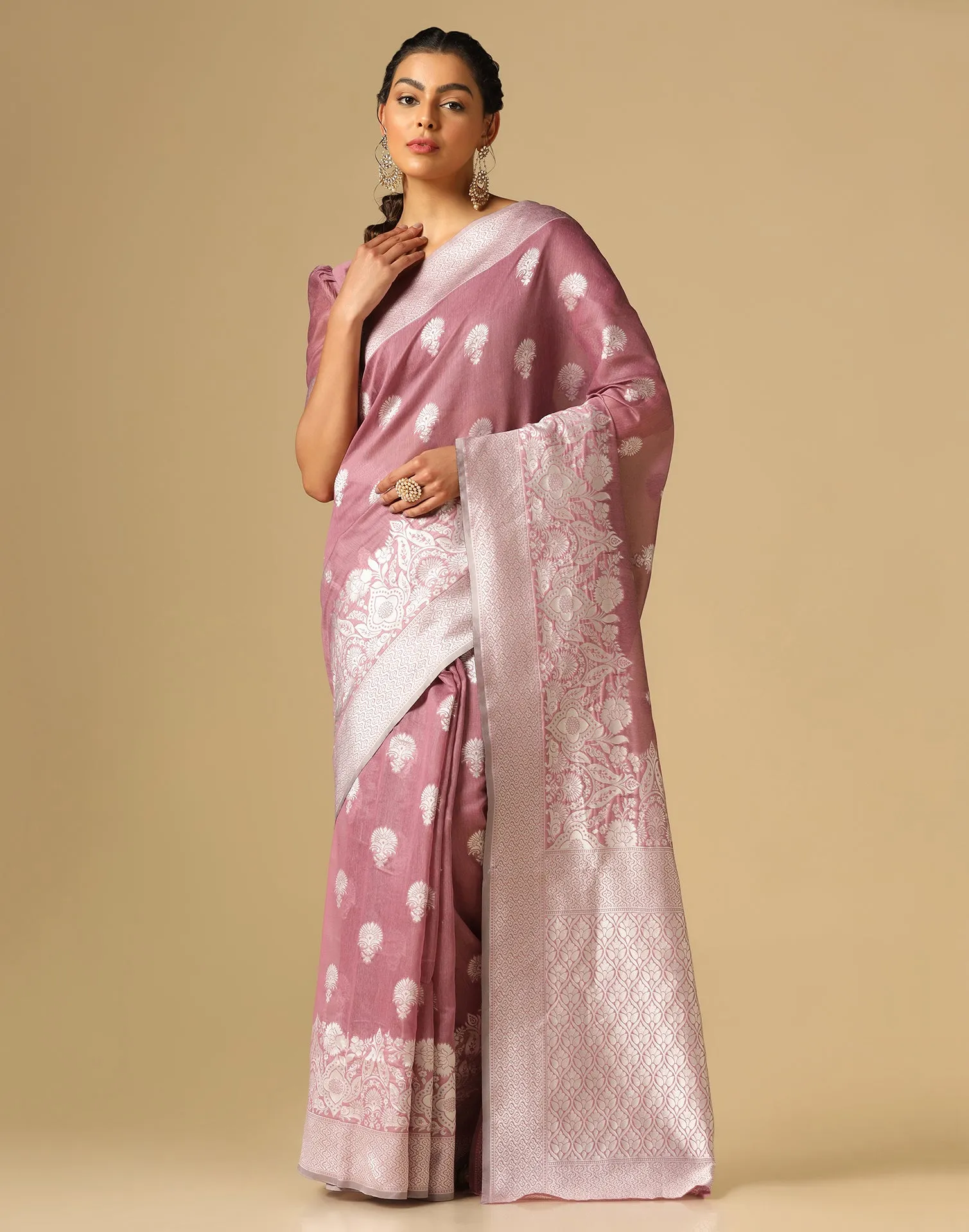 Pink Banarasi Cotton Saree