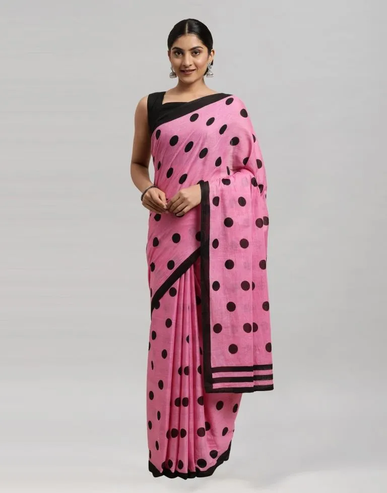 Pink Printed Cotton Saree