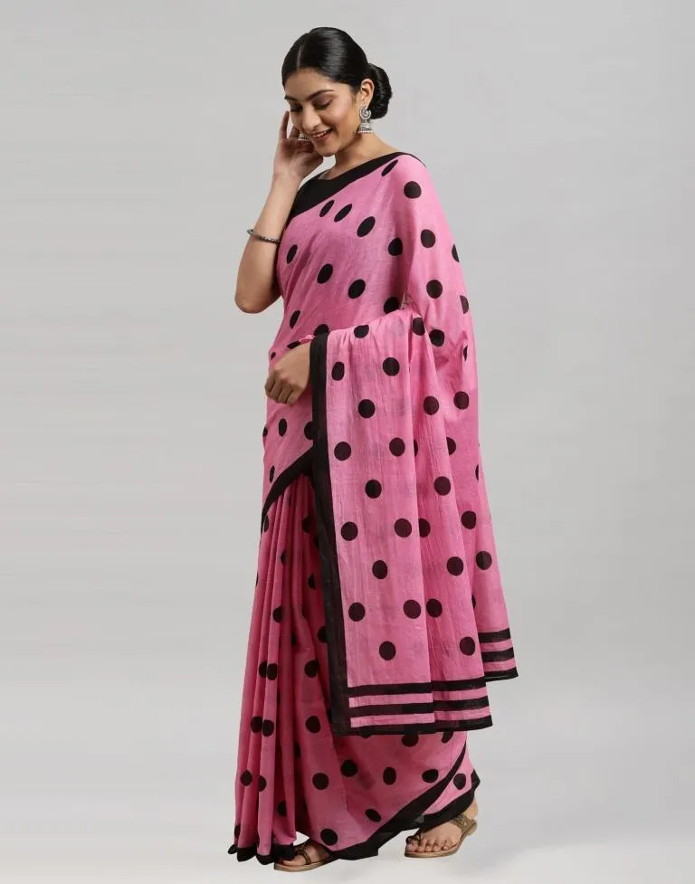 Pink Printed Cotton Saree