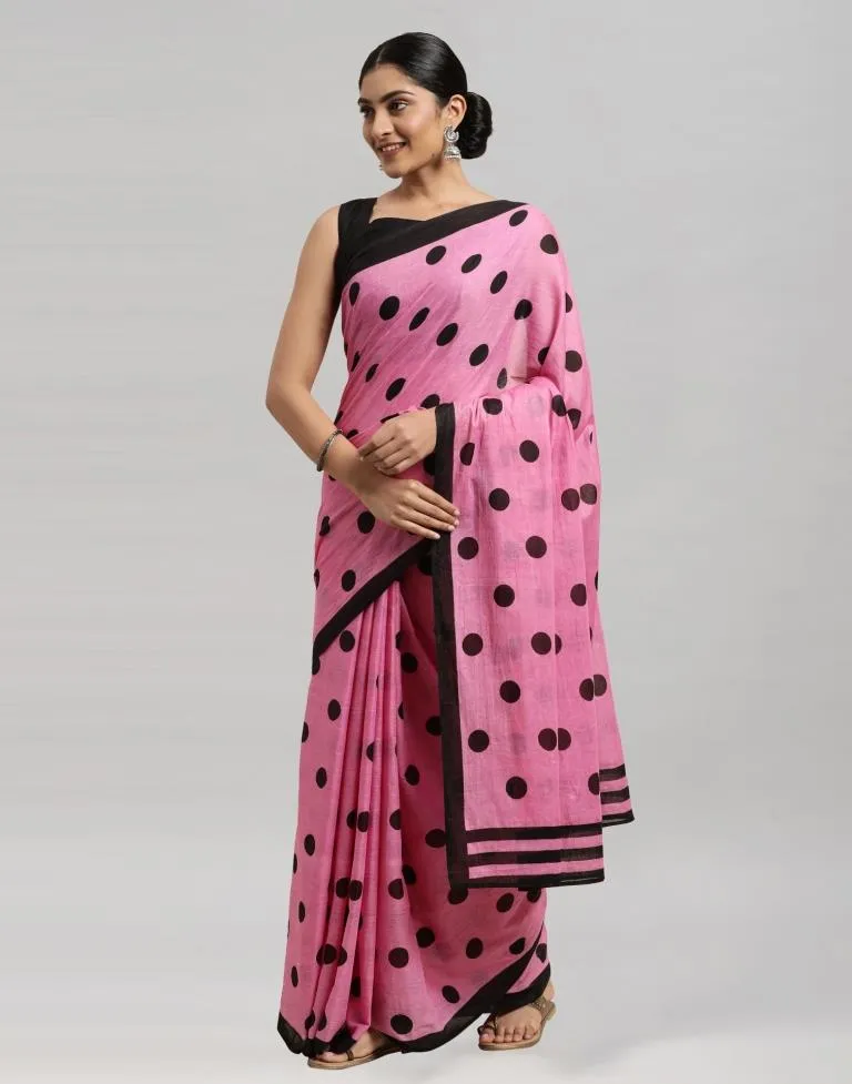 Pink Printed Cotton Saree