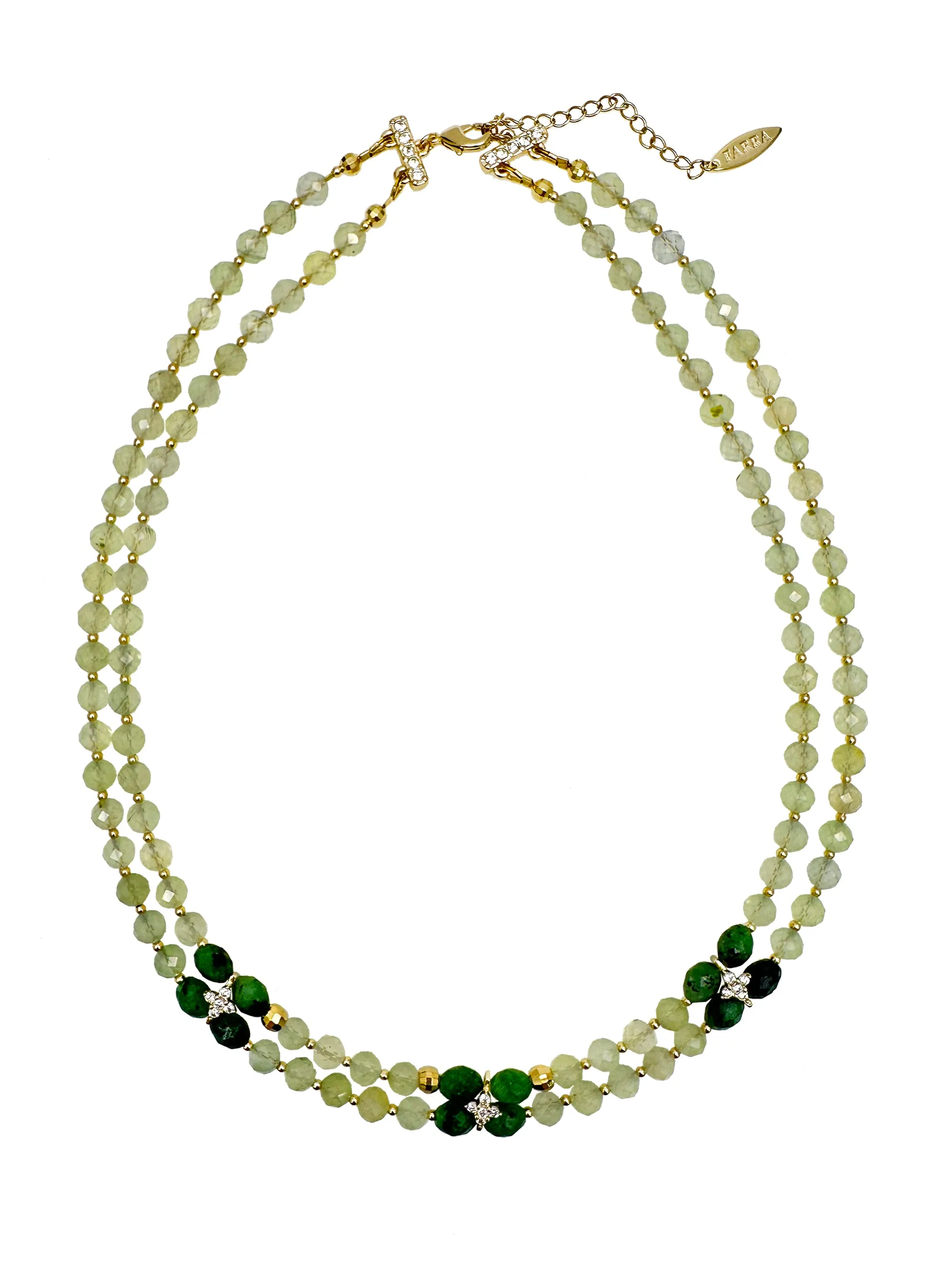 Prehnite with Zircon Stones Double Layers Collar Necklace LN051