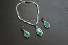 Premium CZ & Doublet Necklace Set - Deep Aqua