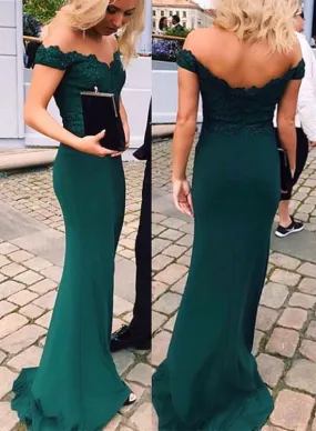 Pretty Mermaid Long Off Shoulder Prom Dresses , Prom Gowns, Dark Green Prom Dresses