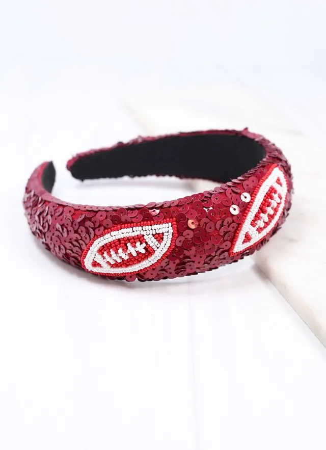 Punt Football Sequin Headband BURGUNDY