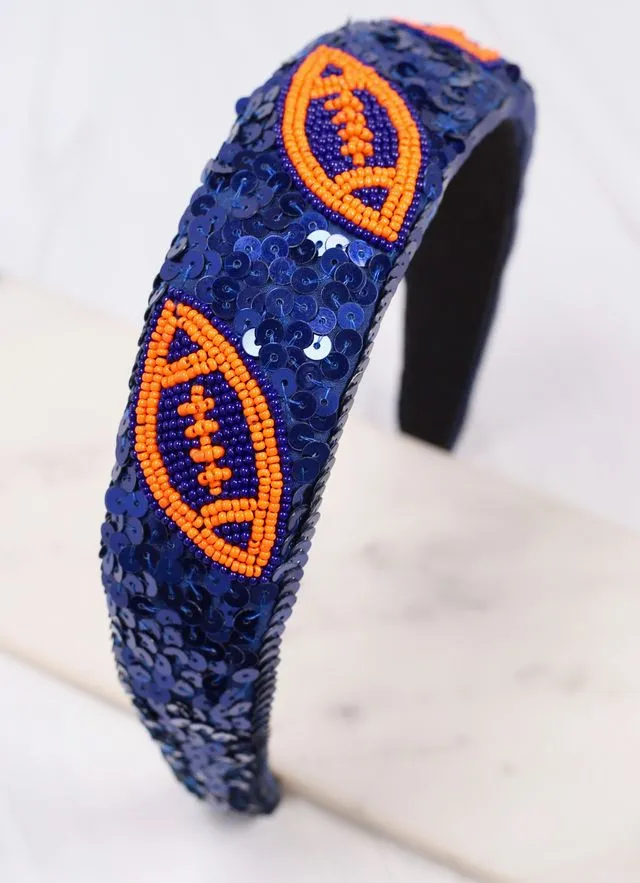 Punt Football Sequin Headband NAVY ORANGE