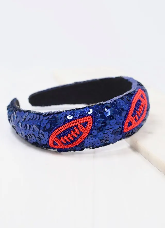 Punt Football Sequin Headband NAVY RED