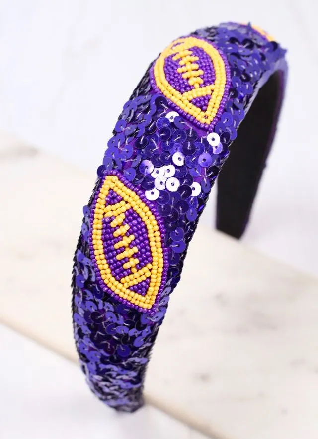 Punt Football Sequin Headband PURPLE YELLOW