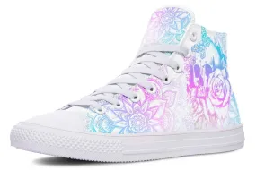 Puple And Blue Skull Rose And Mandala Art White Canvas High Top Shoes