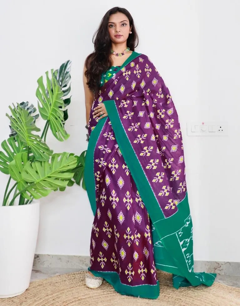 Purple Printed Cotton Saree