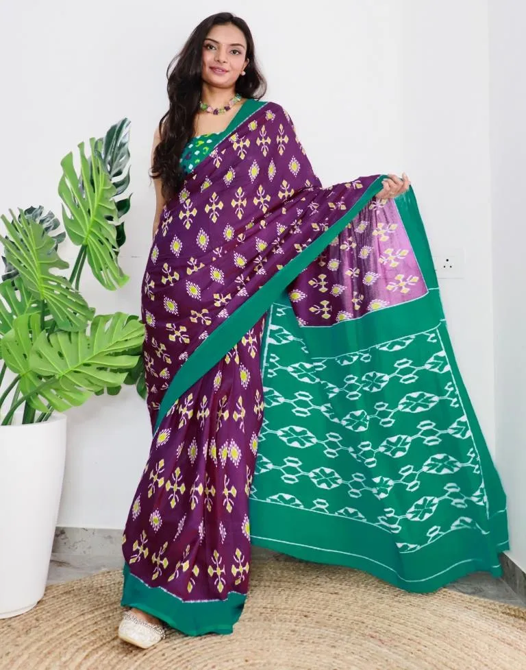 Purple Printed Cotton Saree