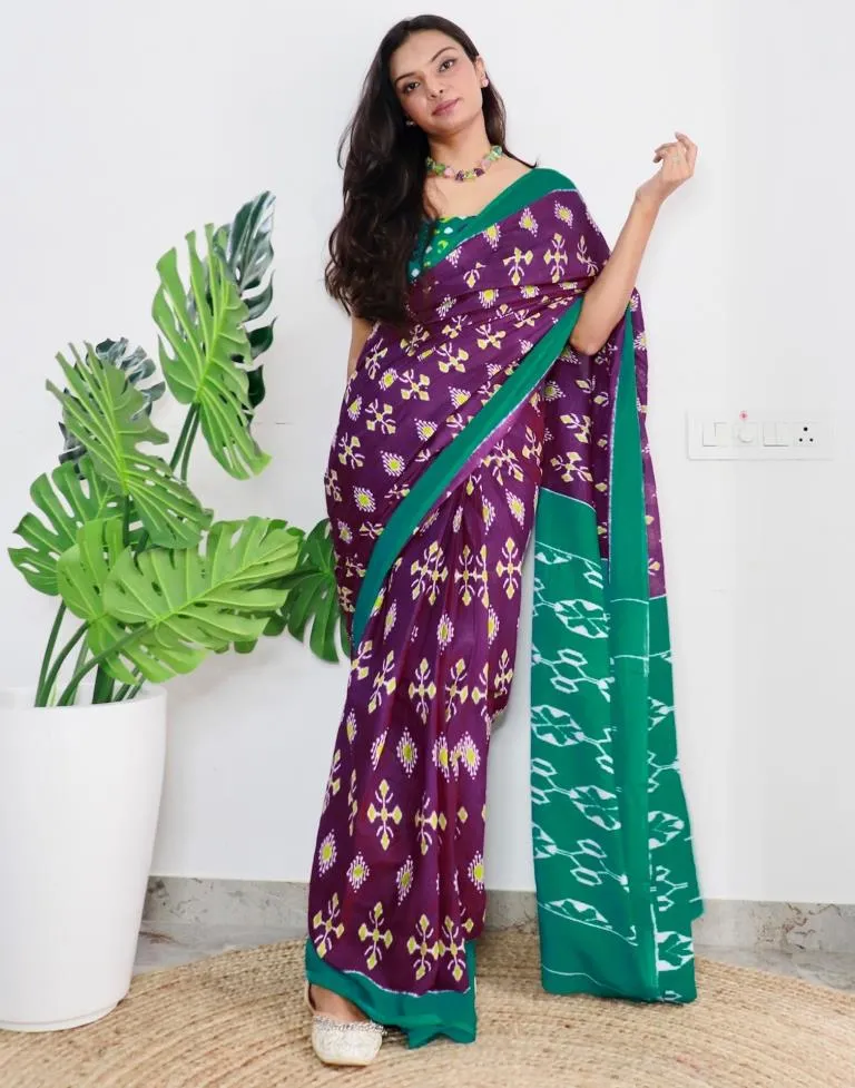 Purple Printed Cotton Saree