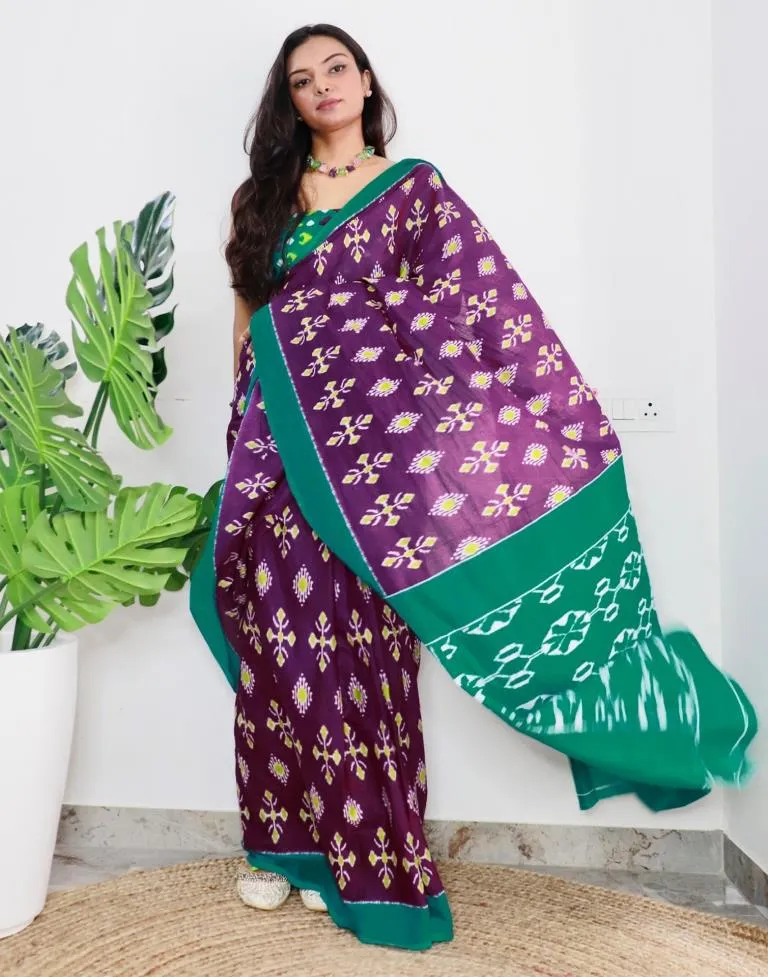 Purple Printed Cotton Saree