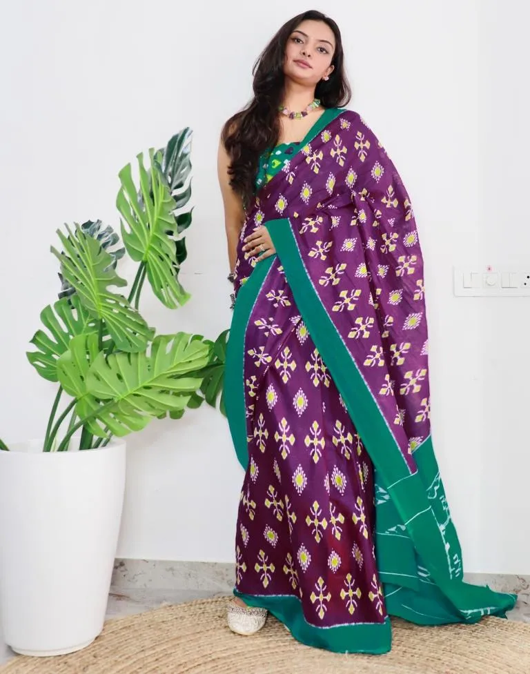 Purple Printed Cotton Saree