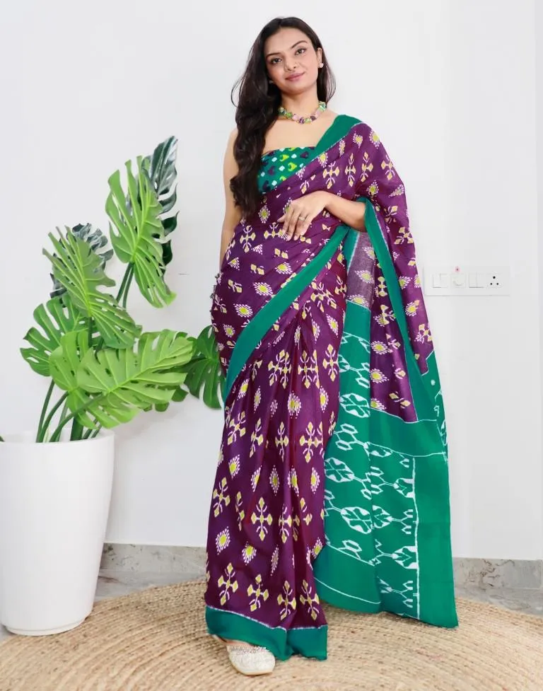 Purple Printed Cotton Saree