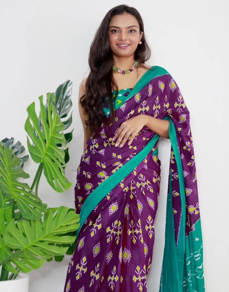 Purple Printed Cotton Saree