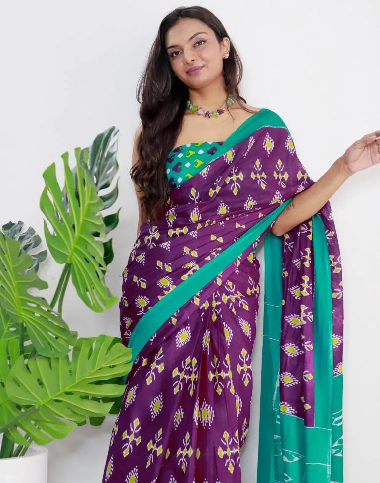 Purple Printed Cotton Saree