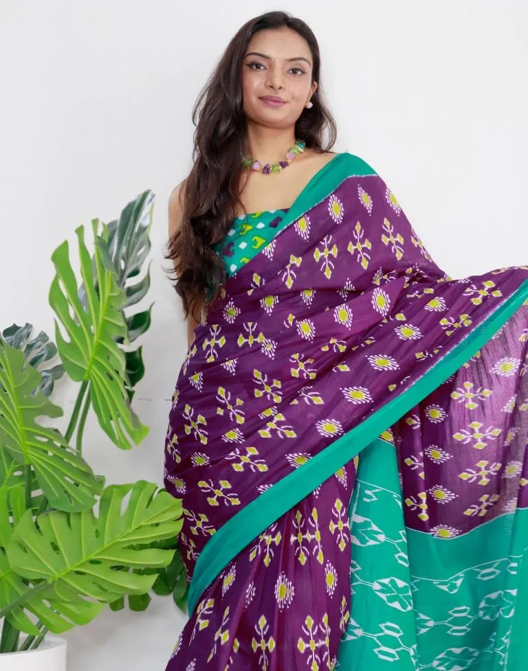 Purple Printed Cotton Saree