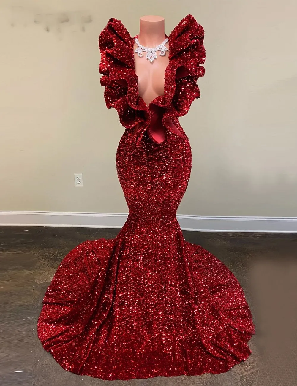 Red Prom Dresses, Deep V Neck Prom Dresses, Mermaid Evening Dresses, Cheap Evening Dress, Red Prom Dresses, Sparkly Evening Dres