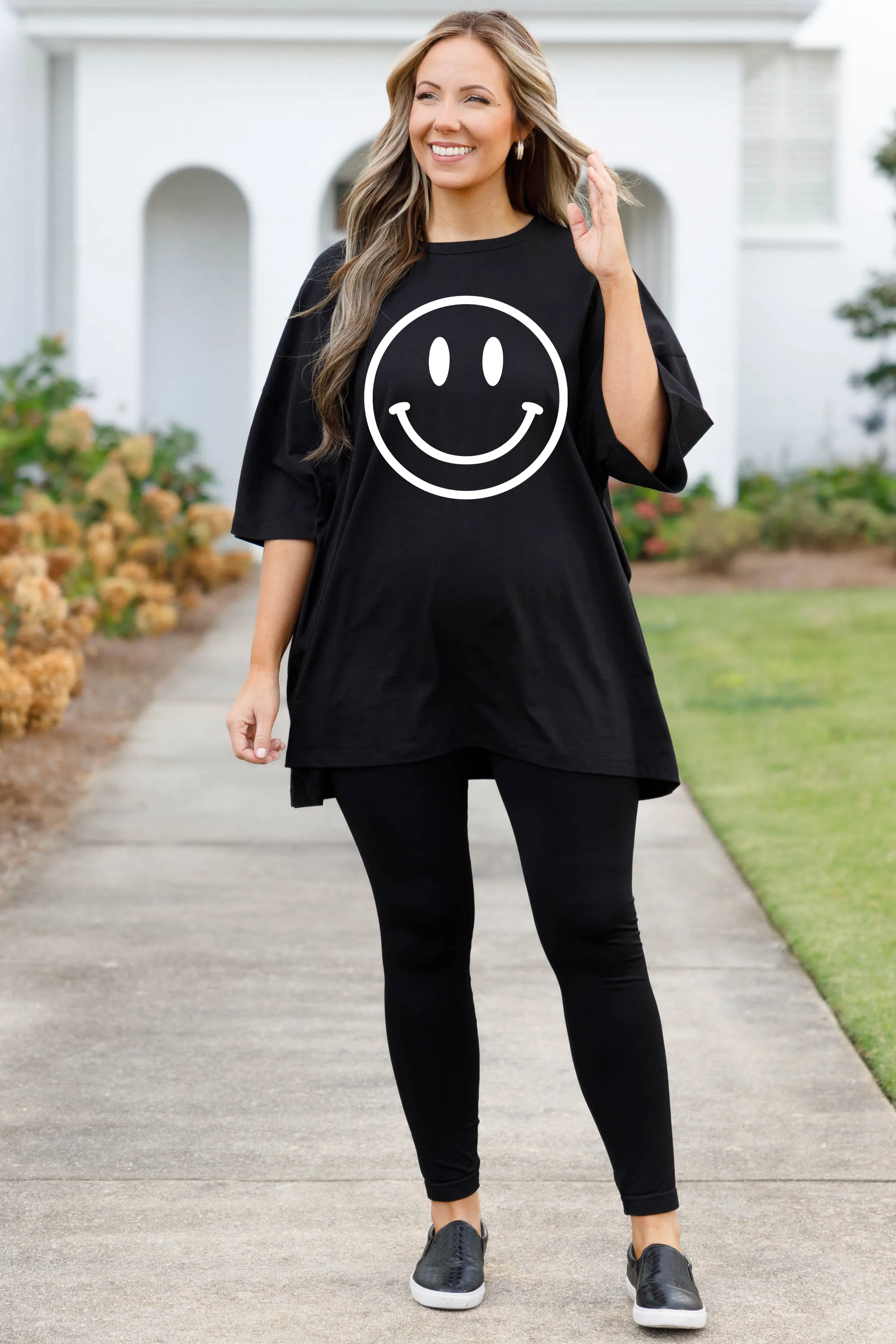 Remember To Smile Boyfriend Tee, Black