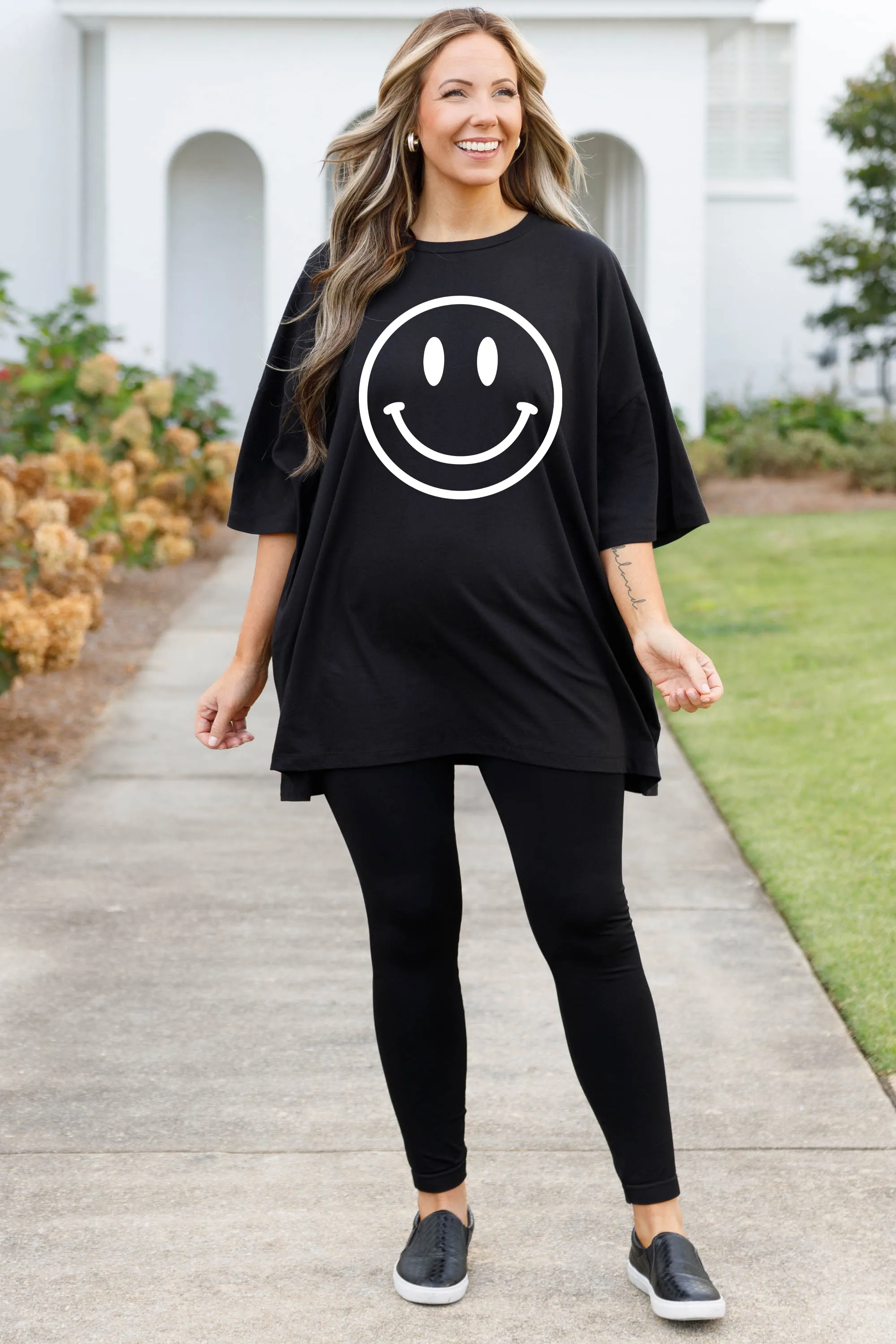 Remember To Smile Boyfriend Tee, Black