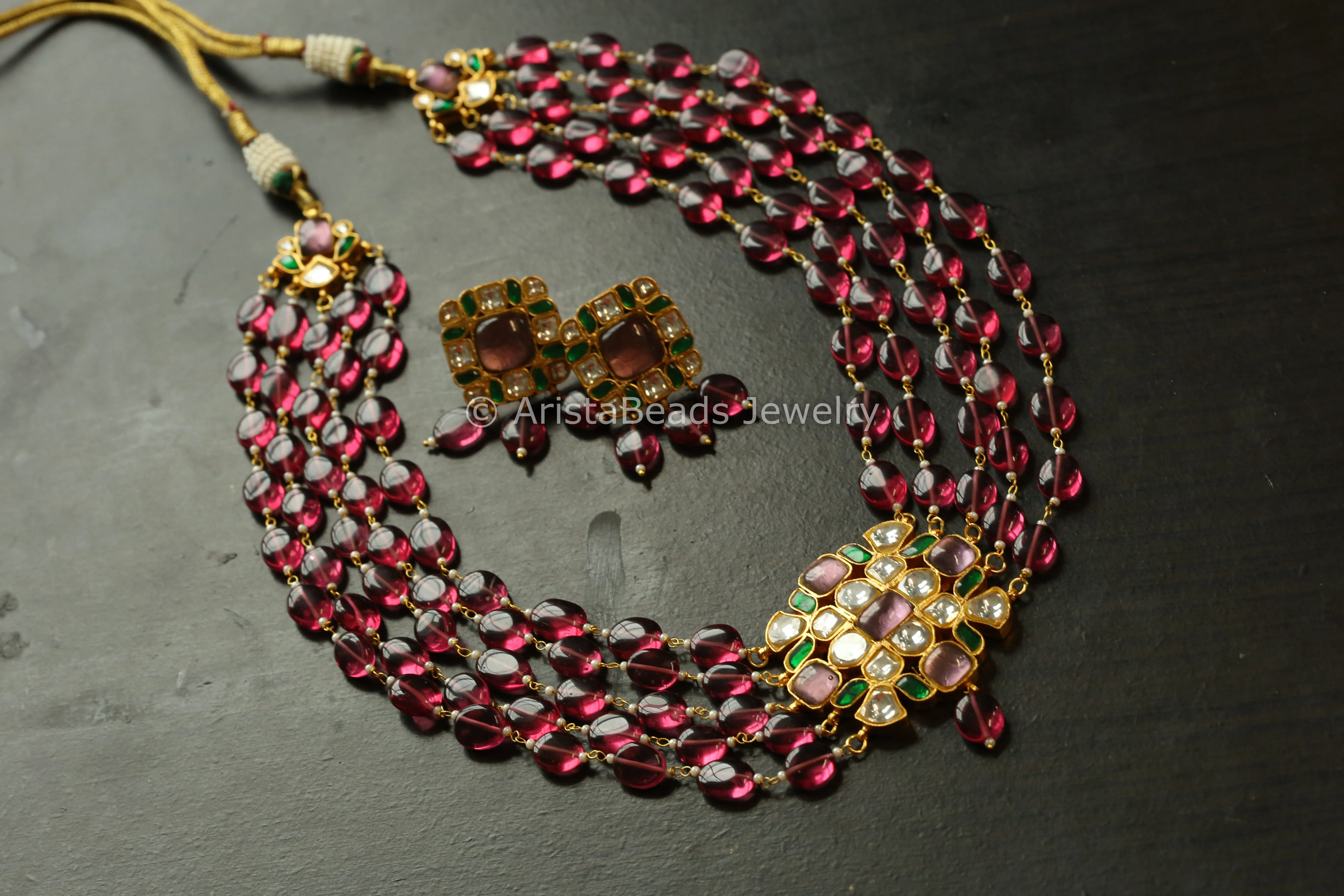 Rhodolite Beaded Jadau Necklace Set