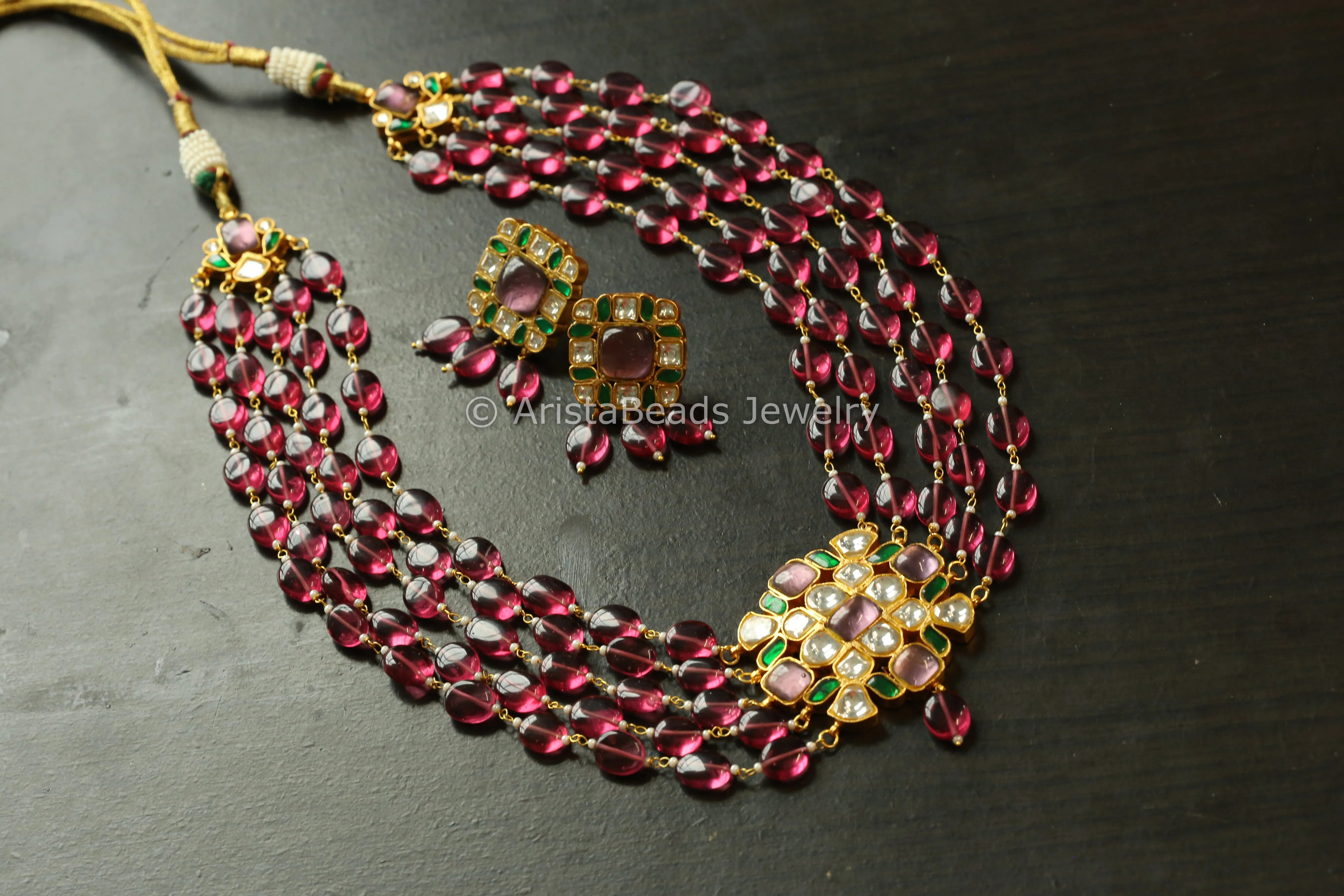 Rhodolite Beaded Jadau Necklace Set