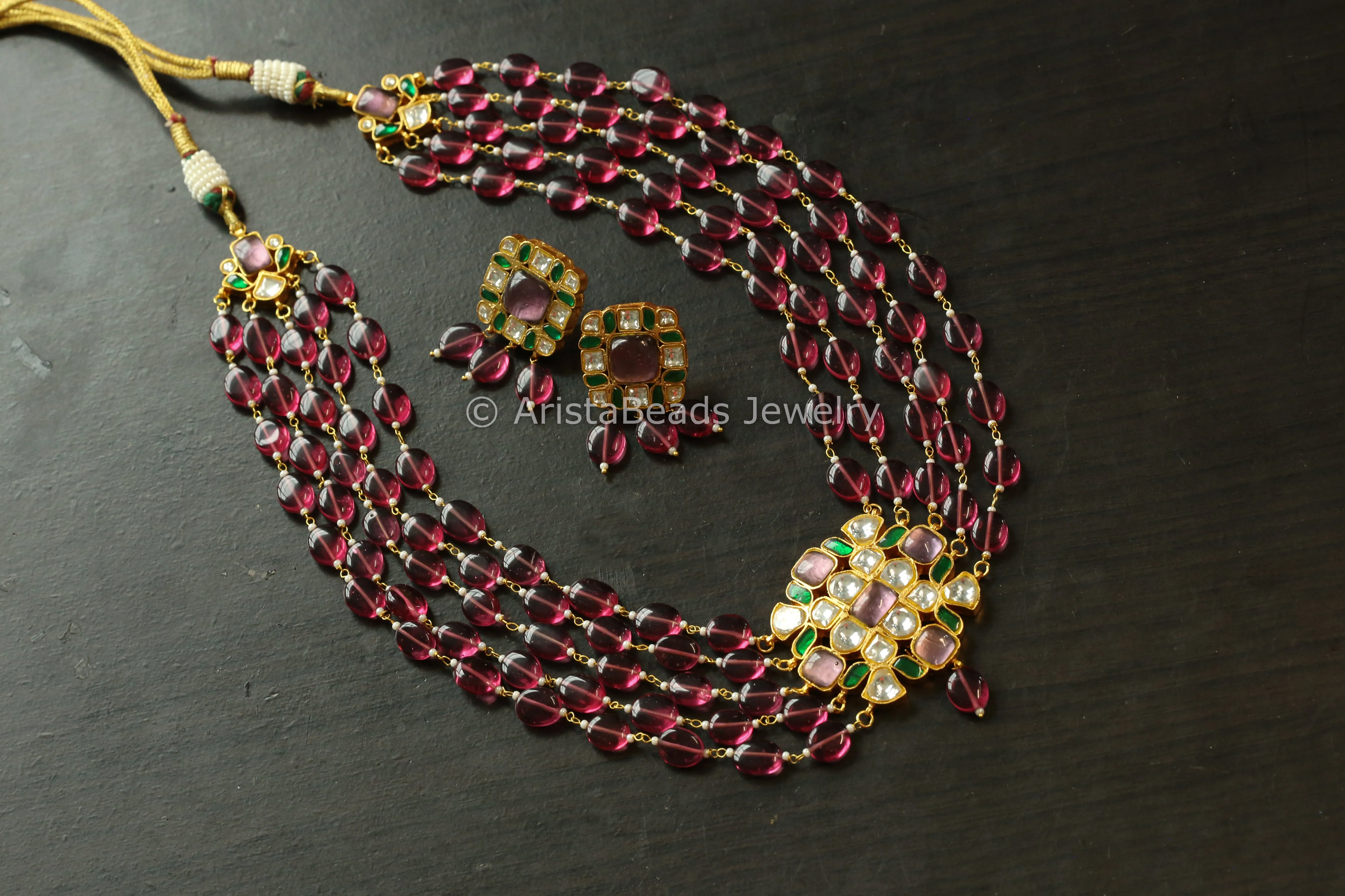 Rhodolite Beaded Jadau Necklace Set