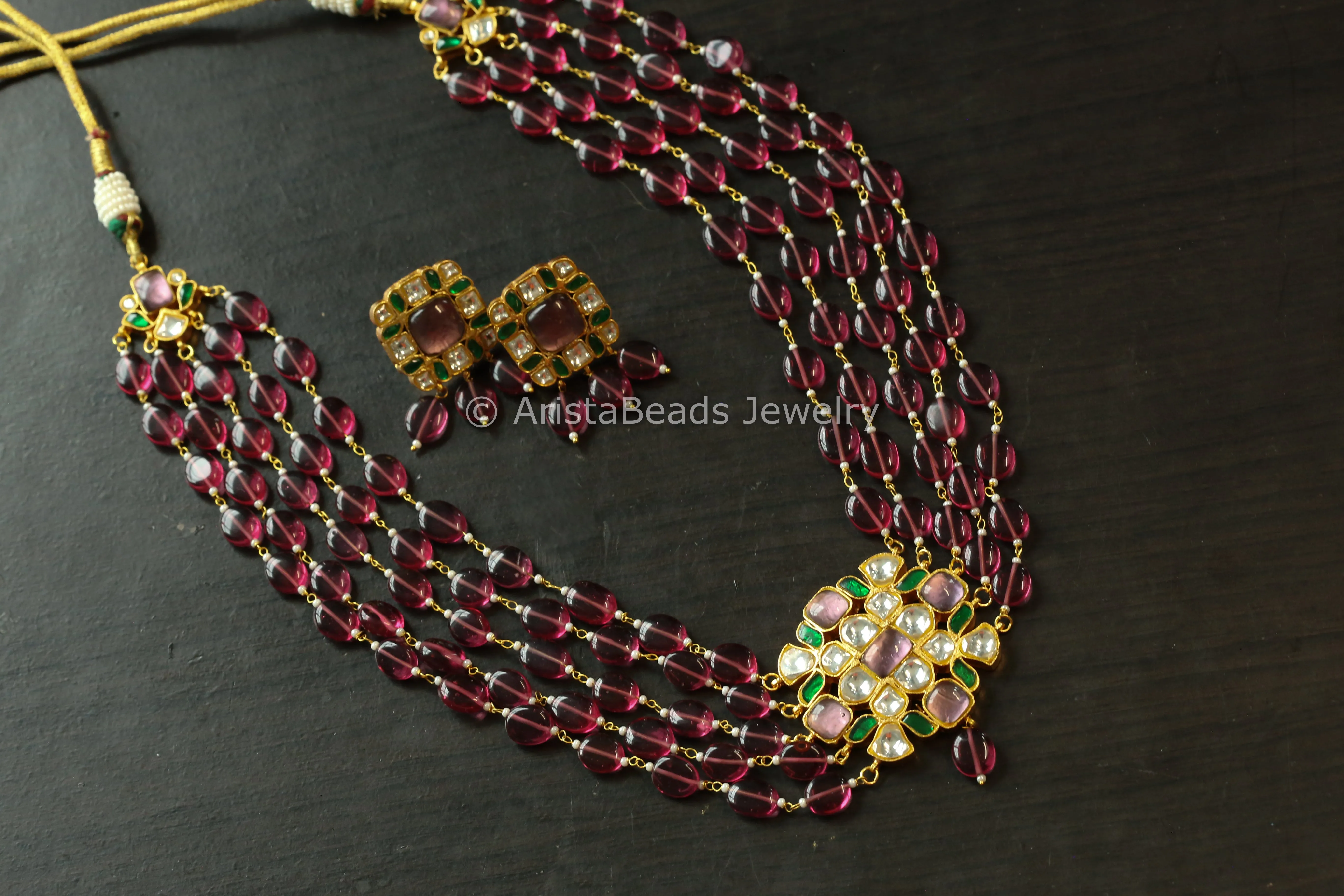 Rhodolite Beaded Jadau Necklace Set