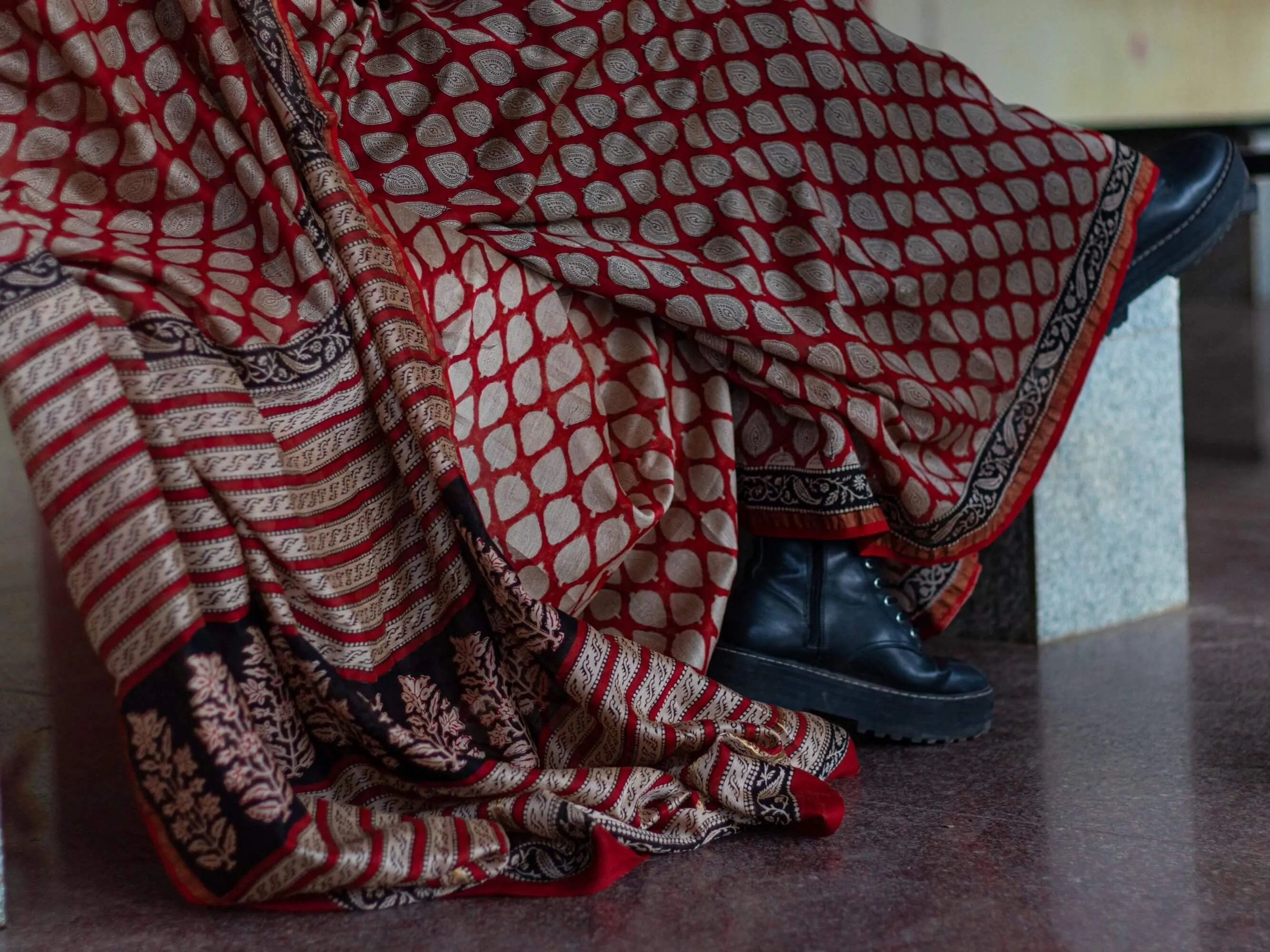 Roheda Bagru Syahi Begar leaf Chanderi Saree