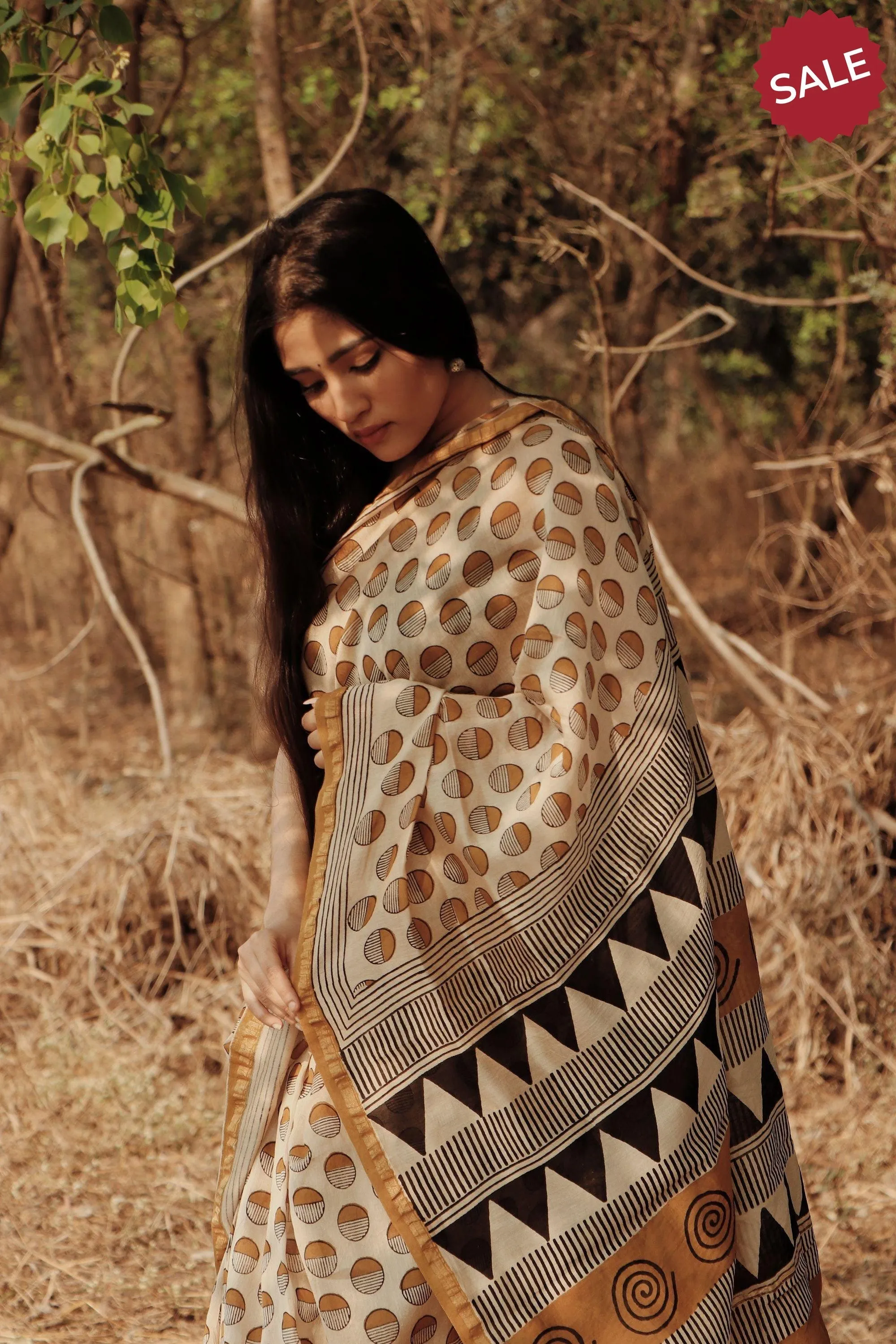 Roheda - Yellow Syahi Begar handblockprinted silk cotton saree