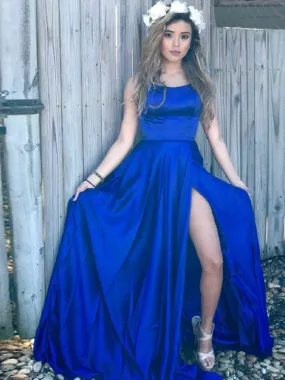 Royal Blue Spaghetti Strap Lace Up Back Simple Fashion Prom Dresses, DB1104