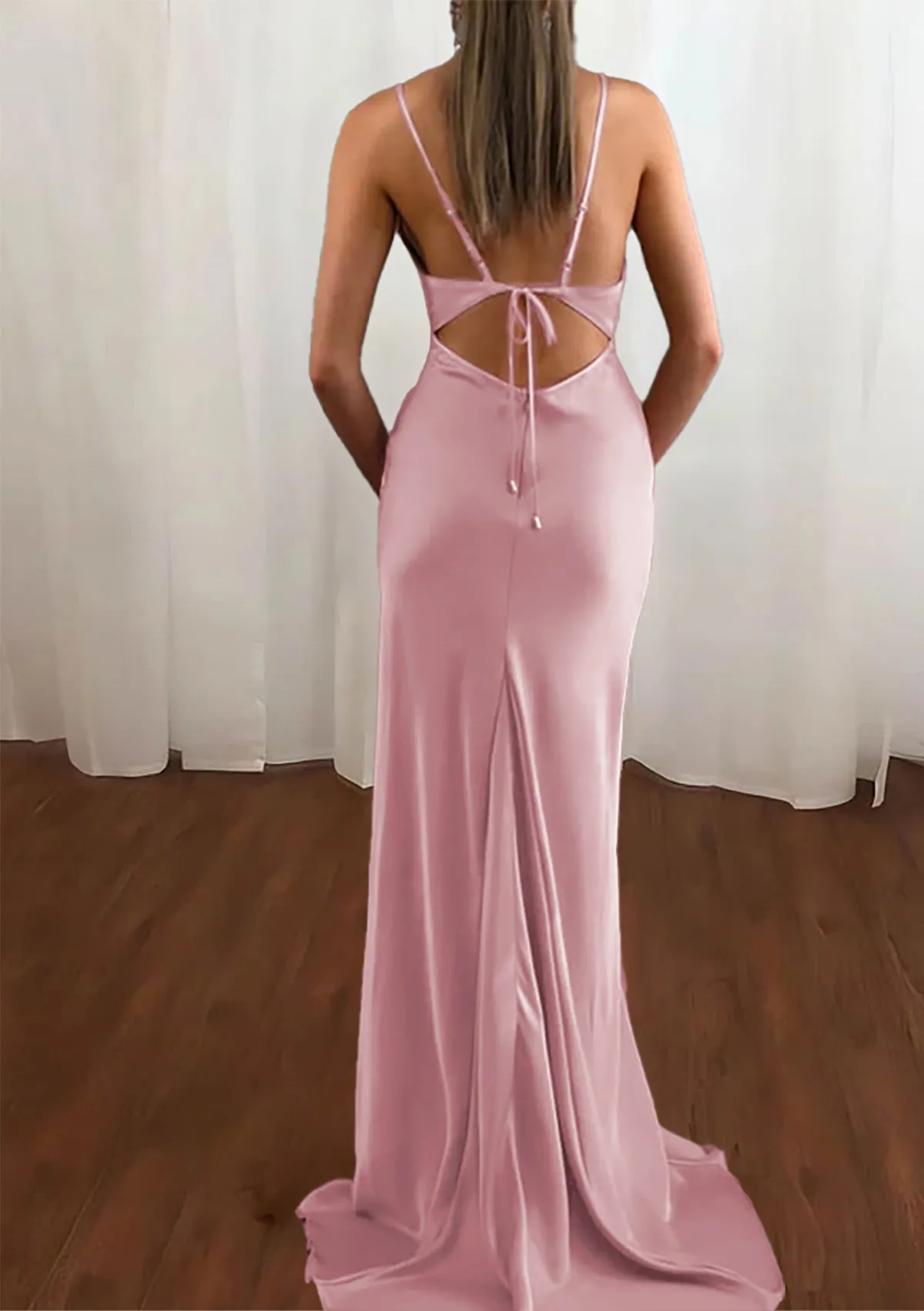 Sexy Spaghetti Straps Mermaid Long Pink Evening Prom Dresses Online, OL019