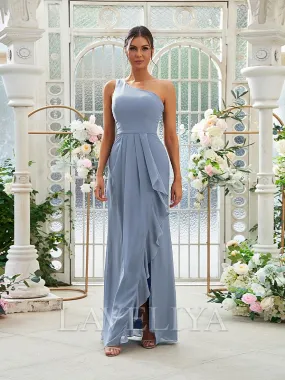 Sheath One-Shoulder Ruffles Floor-Length Chiffon Bridesmaid Dress  #ZB230277