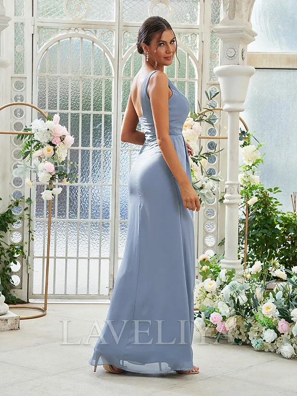 Sheath One-Shoulder Ruffles Floor-Length Chiffon Bridesmaid Dress  #ZB230277