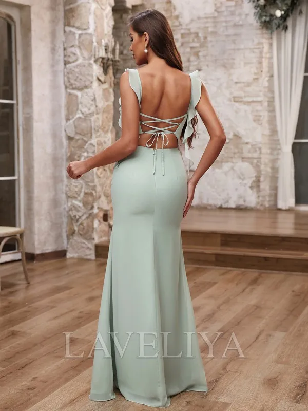 Sheath Straps Pleated Floor-Length Chiffon Bridesmaid Dress  #ZB240062