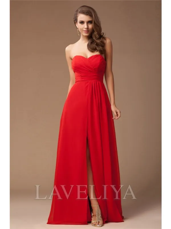 Sheath Sweetheart Pleated Floor-Length Chiffon Bridesmaid Dress  #ZB230287