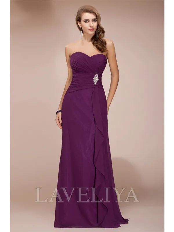 Sheath Sweetheart Ruffles Floor-Length Chiffon Bridesmaid Dress  #ZB230220