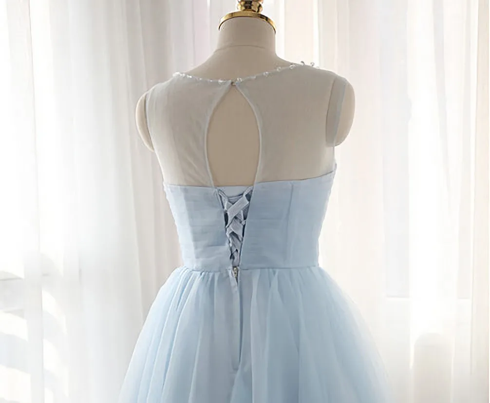 Simple Light Blue Short Tulle Cheap Elegant Charming Homecoming Dresses