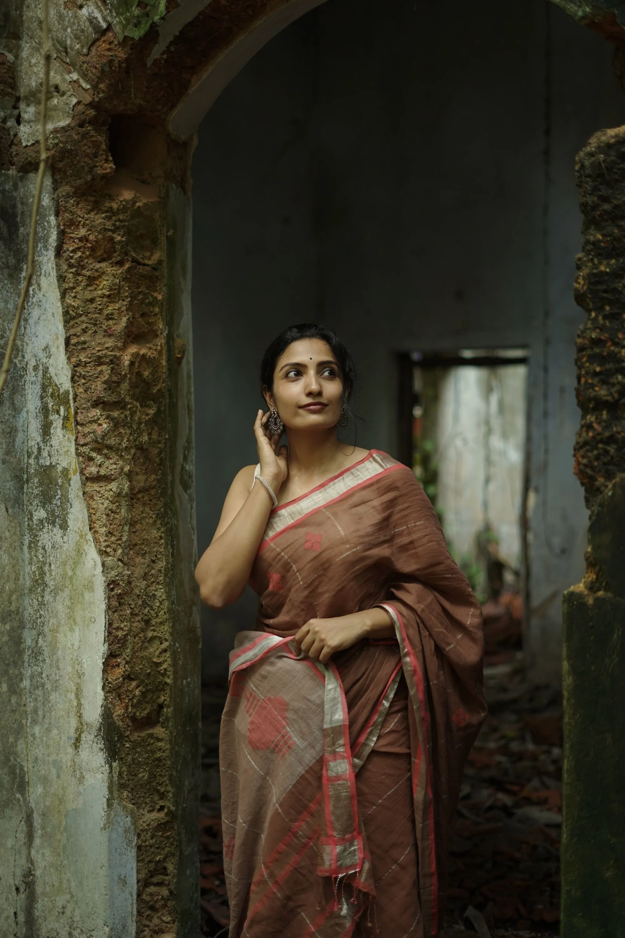 Sitara -light brown zari by cotton saree