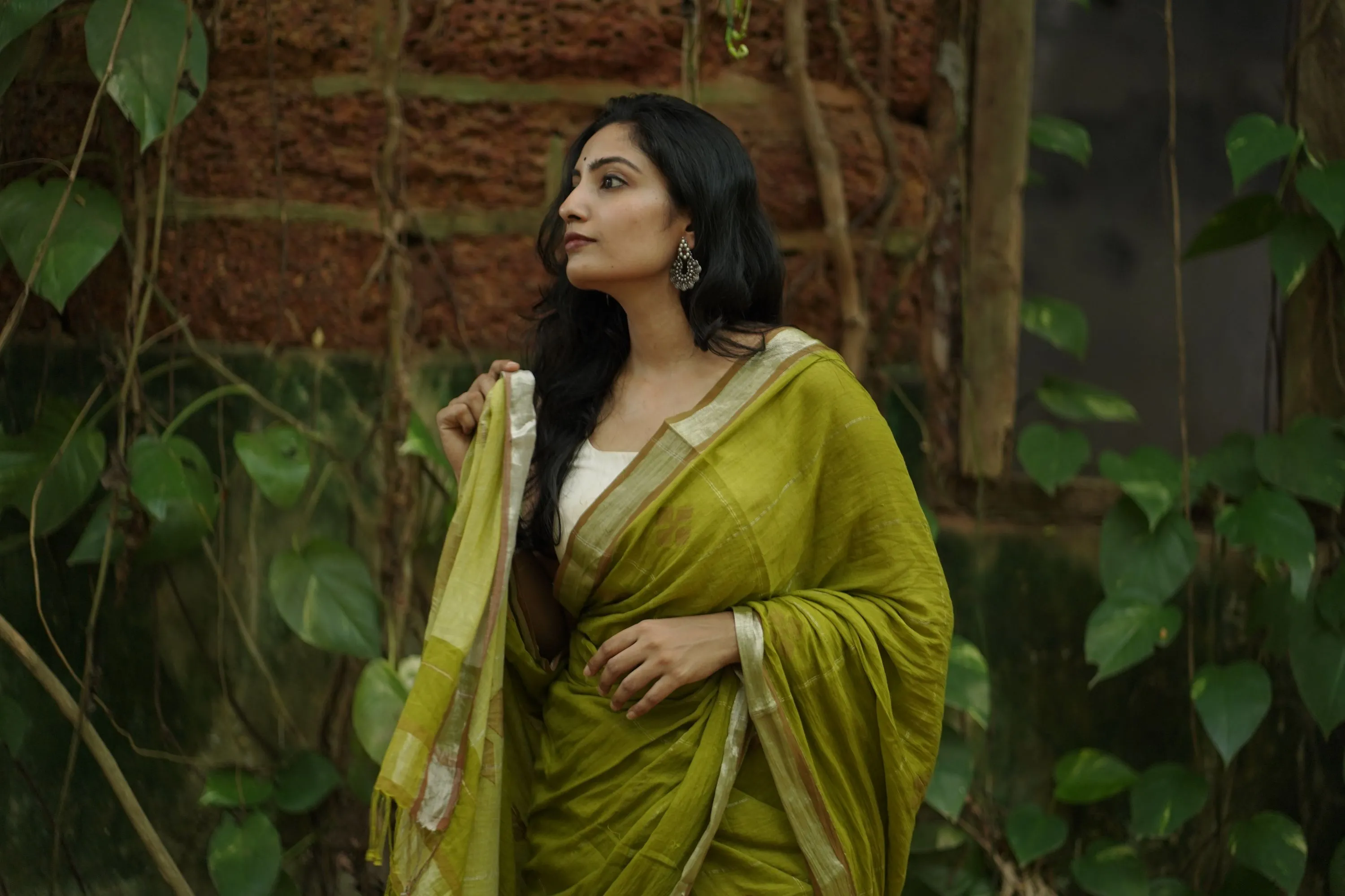 Sitara -light green zari by cotton saree