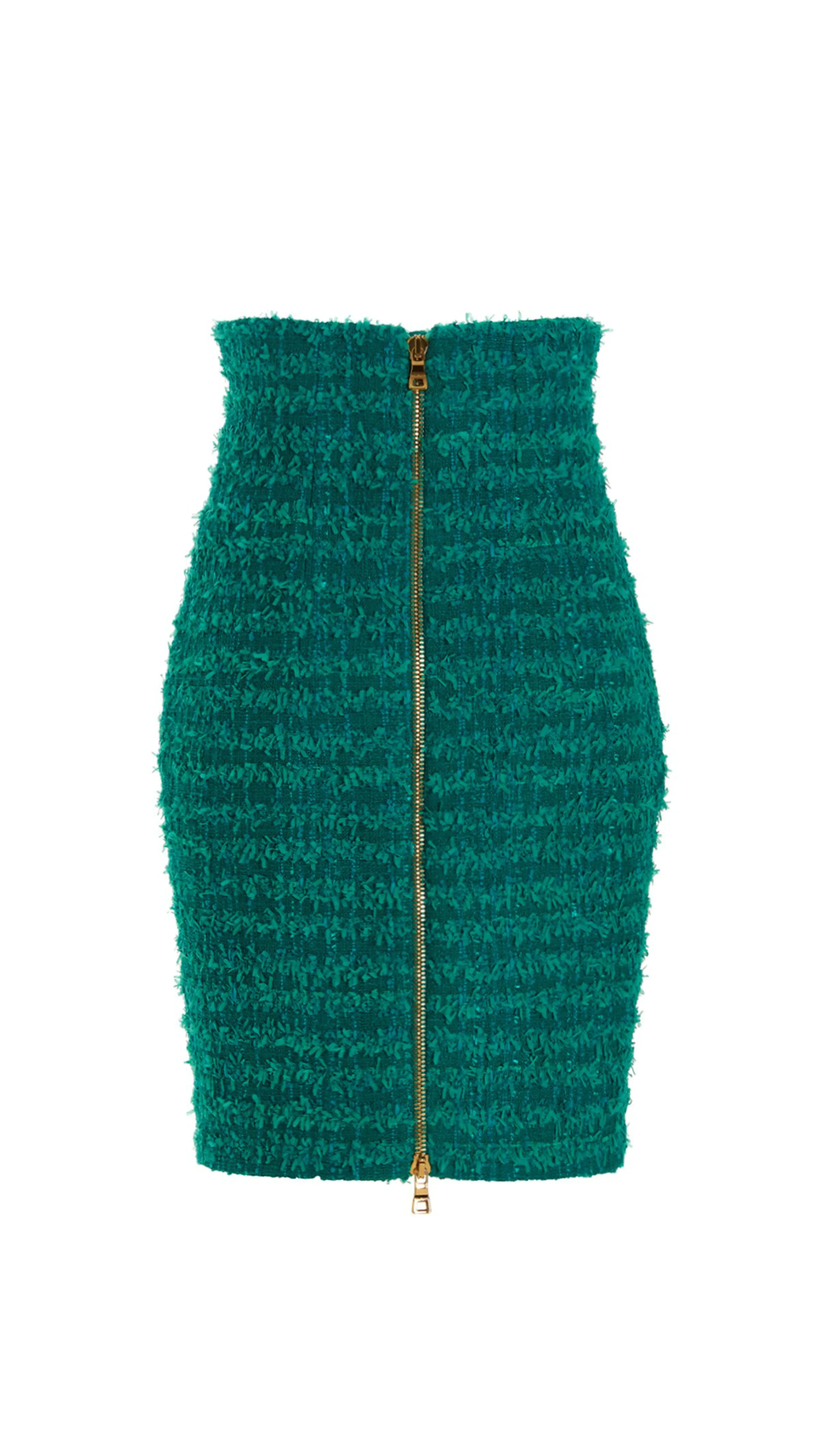 Slim-fit Tweed Skirt - Turquoise