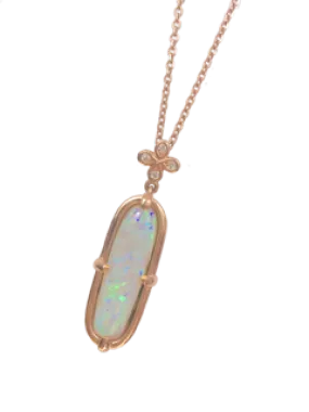 SOLD.              3.12 Australian Opal set in 18k rose gold with 1 diamond Oli and Tess flower ONE OF A KIND